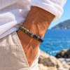 Bracciale con lapislazzuli afgano,lava verde, sfera di argento anticato di Bali. Chiusura in argento 925